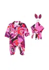 Pucci Fuchsia Babysuit Set With Doudou For Baby Girl In Purple