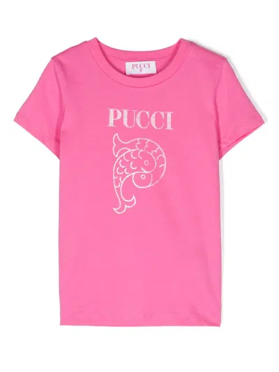 Pucci Kids' Fuchsia T-shirt With  P Print In Pink