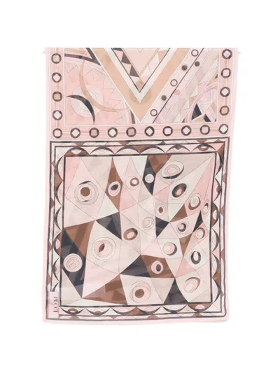 Pucci Geometric Cotton Scarf In Pink