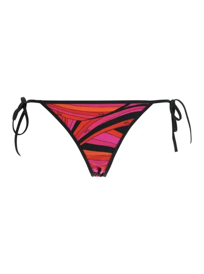 Pucci Geometric High-cut Bikini Bottoms With Adjustable Tie Closure In Stretch Tech Fabric In Pink