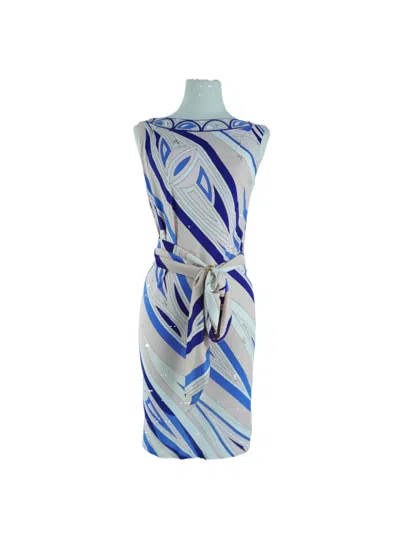 Pre-owned Pucci Geometric-print Belted Dress In Blue