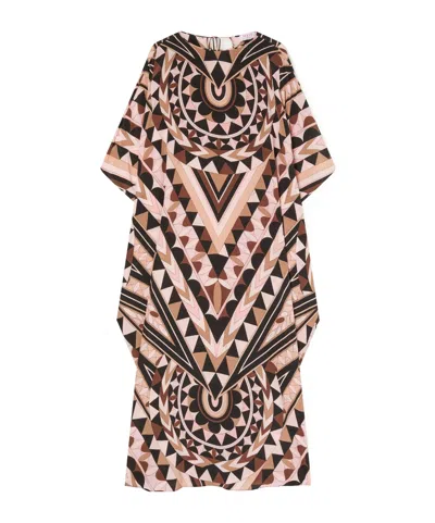 Pucci Geometric Print Long Kaftan Dress In Brown