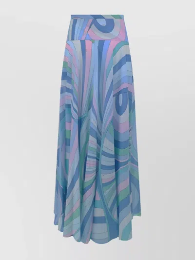 Pucci Geometric Print Long Skirt In Blue