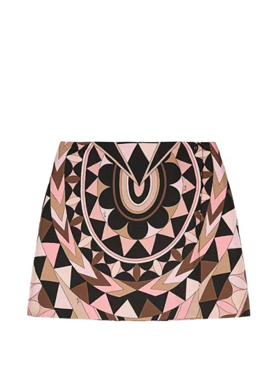 Pucci Geometric Print Mini Skirt In Brown