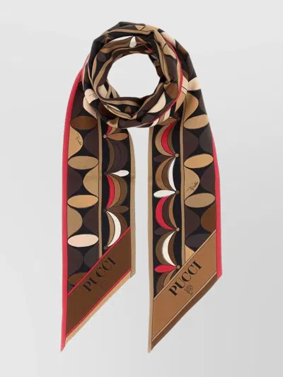 Pucci Geometric Silk Scarf In Lightweight Fabric In Brown