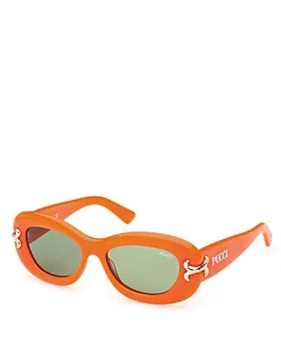Pucci Geometric Sunglasses, 52mm In Orange/green Solid