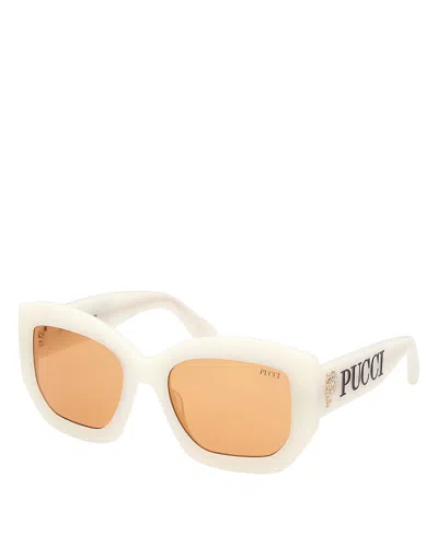 Pucci Geometric Sunglasses, 54mm In Ivory/orange Solid