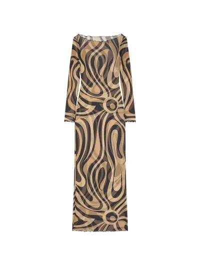 Pucci Geometric-pattern Maxi Dress In Brown