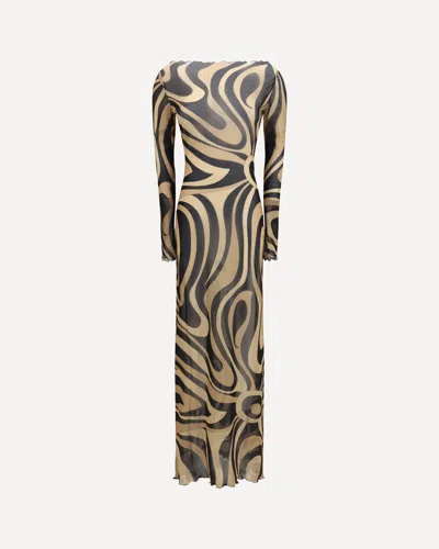 Pucci Geometric-pattern Maxi Dress In Sand