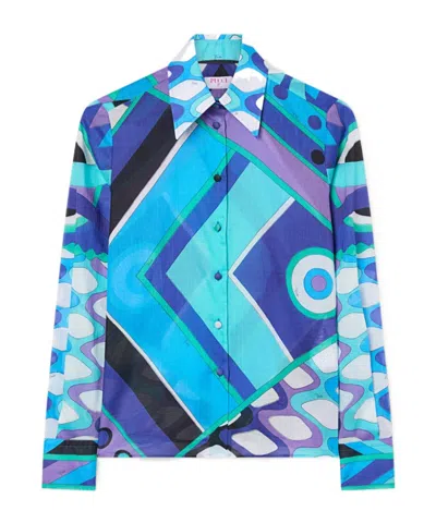 Pucci Vivara Print Cotton Shirt In Blue
