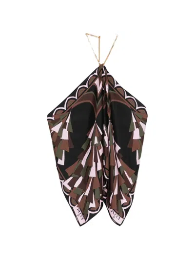 Pucci Geometric-print Chain-link Halterneck Top In Brown