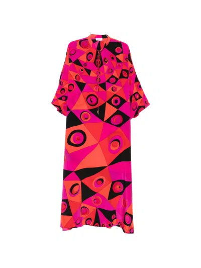 Pucci Occhi Beach Caftan Dress Geometric Pattern In Red
