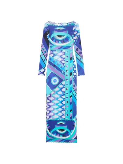 Pucci Dress In Tulle With Vivara Print In Blue