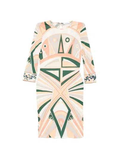 Pre-owned Pucci Geometric-print Midi Dress In Neutral