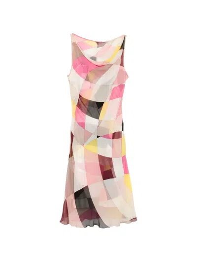 Pre-owned Pucci Geometric-print Midi Dress In Neutral