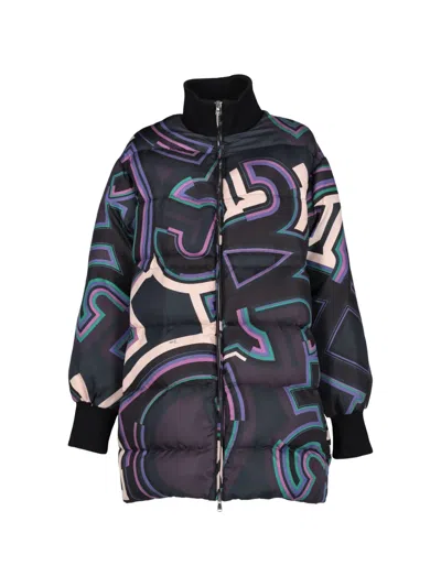 Pre-owned Pucci Geometric-print Padded Coat In Black