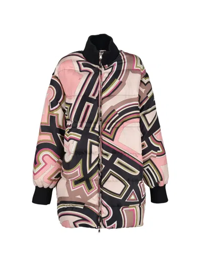 Pre-owned Pucci Geometric-print Padded Coat In Pink