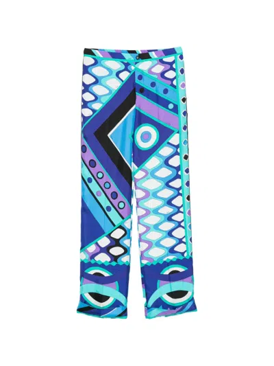 Pucci Silk Vivara Wide-leg Trousers In Blue