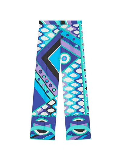 Pucci Vivara Print Silk Pants In Blue