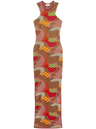 Pucci Giardino-jacqaurd Maxi Dress In Arancio Verde