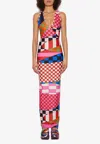Pucci V Neck Printed Satin Jersey Long Dress In Multicolor