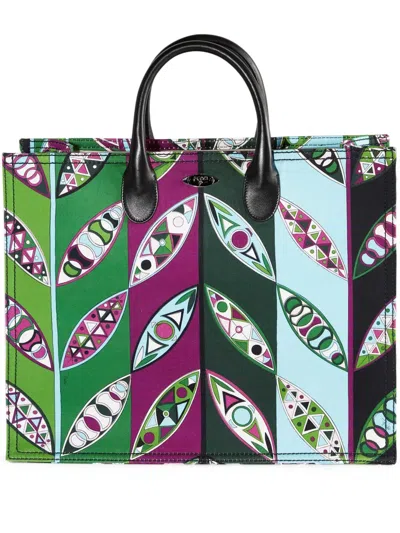 Pucci Cotton Tote Bag In Fuchsia,green