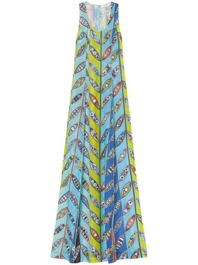 Pucci Girandole-print Mesh Maxi Dress In Blue