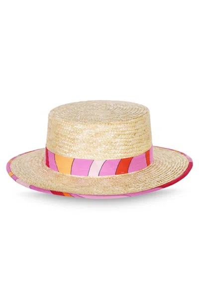 Pucci Girls Beige Straw Boater Hat In Neutral