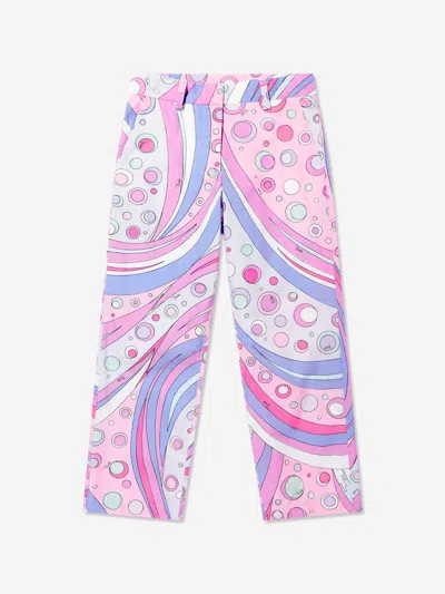 Pucci Kids'  Girls Cotton Fontane Print Trousers In Pink