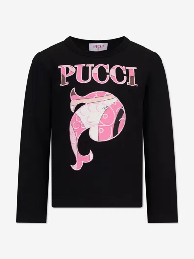 Pucci Babies'  Girls Fish Logo T-shirt In Black