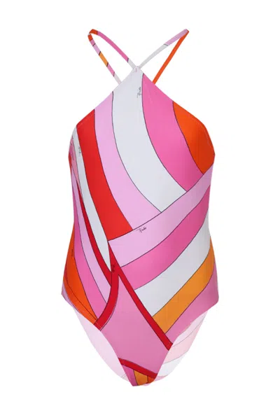 Pucci Girls Fragola Arancio One-piece Swimsuit In Multi