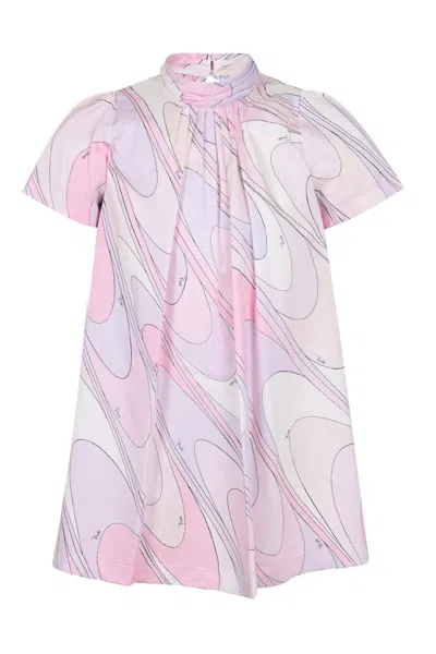 Pucci Girls High Neck Woven Dress Lilla Rosa In Pink