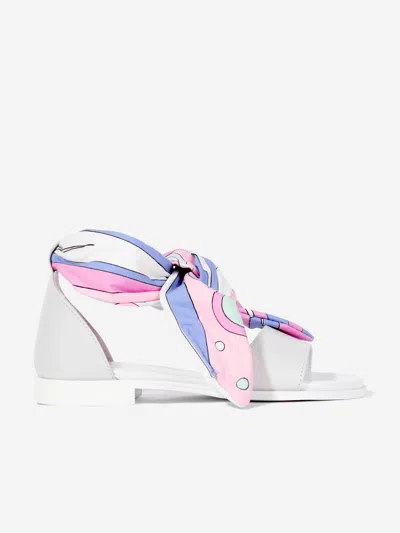 Pucci Girls Leather Fontane Sandals In Ivory