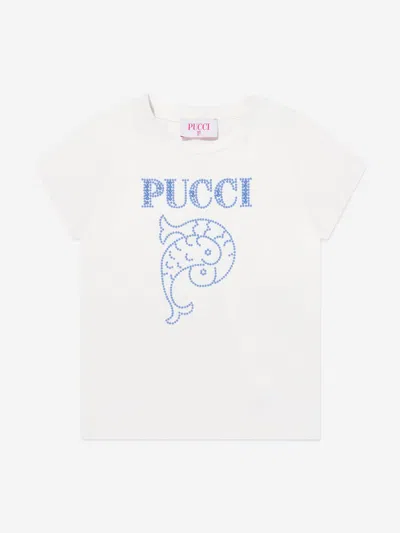 Pucci Kids'  Girls Logo Print T-shirt In Ivory