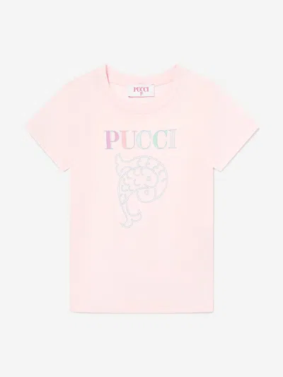 Pucci Kids'  Girls Logo Print T-shirt In Pink