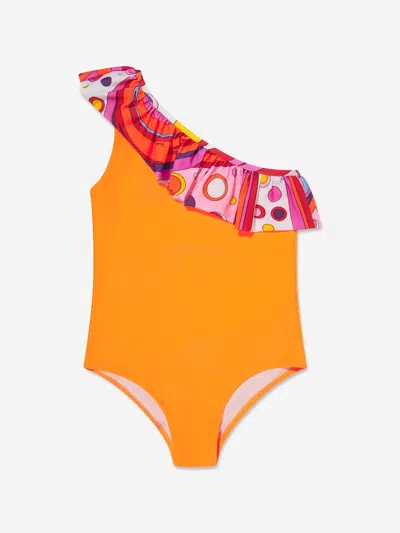 Pucci Kids'  Girls One Shoulder Swimsuit In Orange