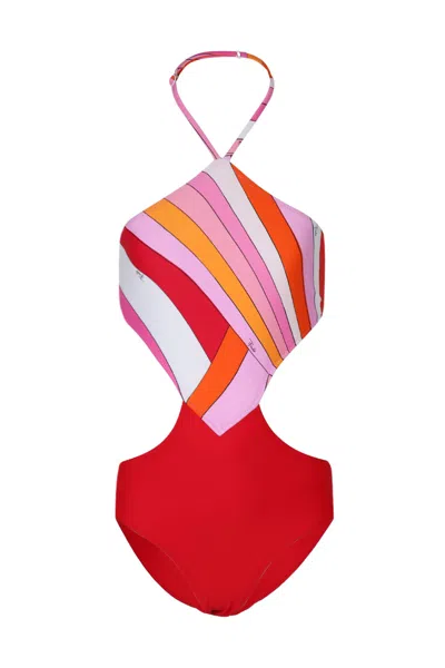 Pucci Girls Orange Strawberry One-piece Swimsuit In Multi