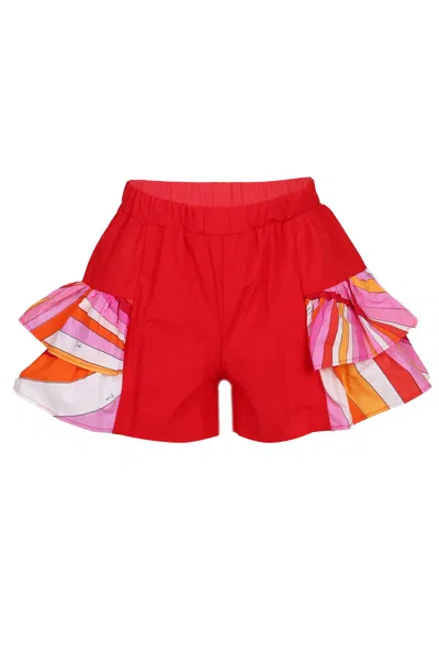 Pucci Girls Red And Orange Cotton Shorts