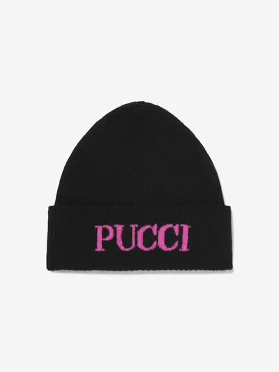 Pucci Kids'  Girls Wool And Cashmere Beanie Hat In Black