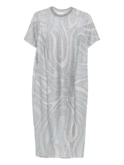 Pucci Glitter-pattern Short-sleeve Dress In Gray