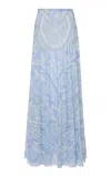 Pucci Gonna Pleated Cotton Maxi Skirt In Blue