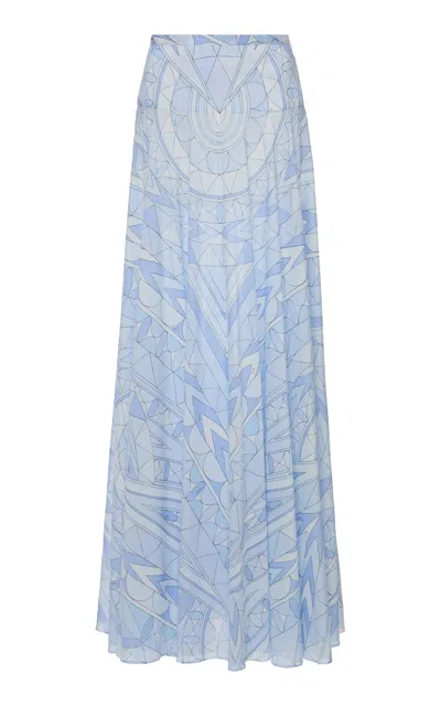 Pucci Gonna Pleated Cotton Maxi Skirt In Blue