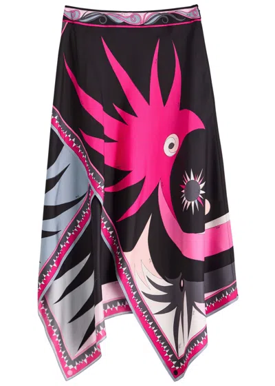 Pucci Gonna Printed Silk Midi Skirt In Multi Print