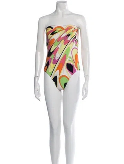 Pre-owned Pucci Graphic Print Embroidered Accent One-piece In Neutrals/orange