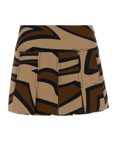 Pucci Graphic-print Pleated Mini Skirt In Brown