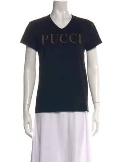 Pre-owned Pucci Graphic Print V-neck T-shirt In Black