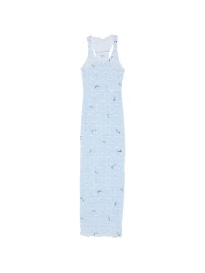 Pucci Graphic-print Scoop-neck Maxi Dress In Blue