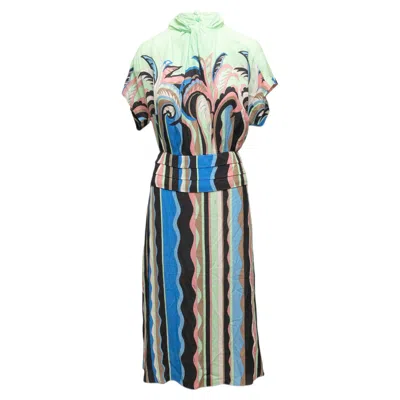 Pre-owned Pucci Green & Multicolor Emilio  Abstract Print Dress Size It 40