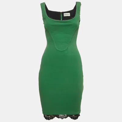 Pre-owned Pucci Green Knit Scalloped Lace Trim Sleeveless Bodycon Dress S