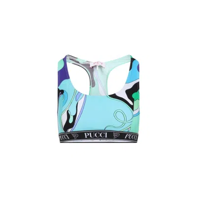Pucci Crop Racerback Sleeveless Scoop Printed Top In Green